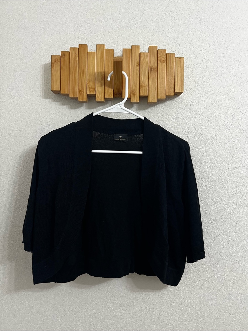 Worthington Black Open-Front Cropped Cardigan